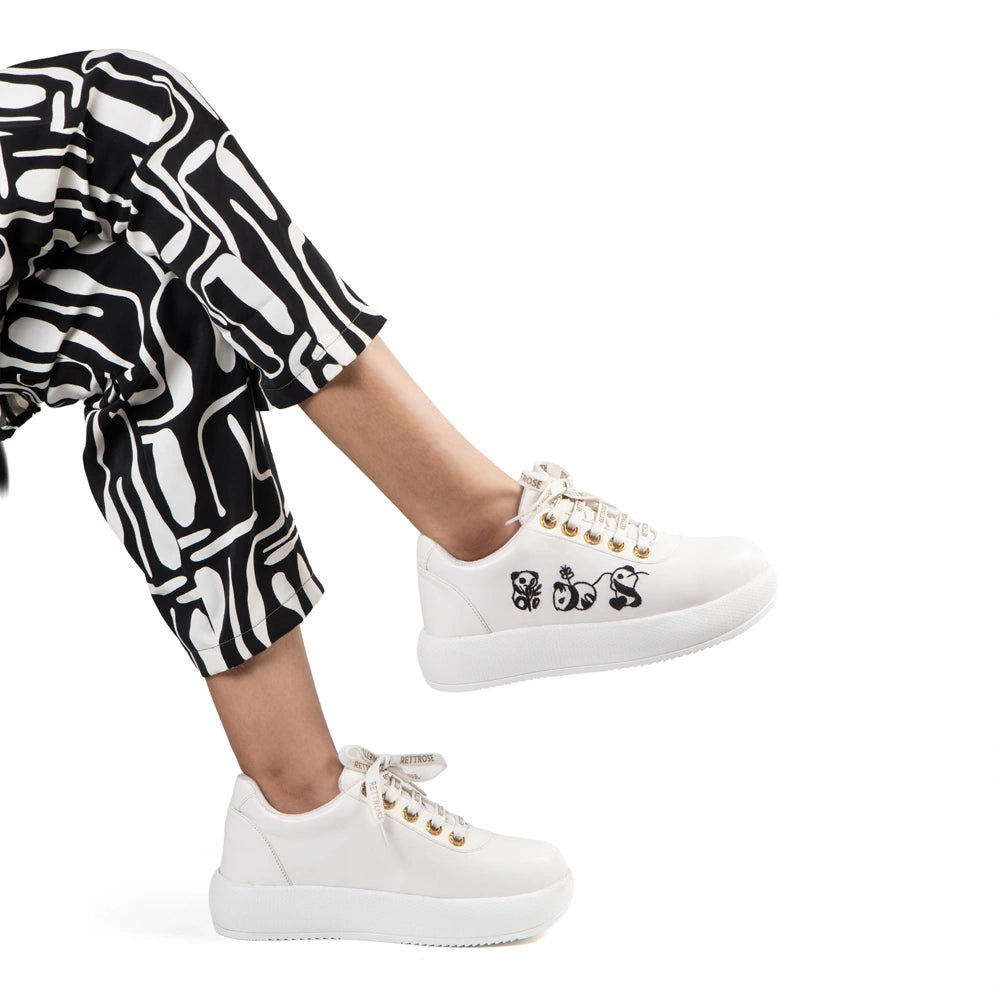 The Calista Luxury Panda Sketch Embellished Trainer