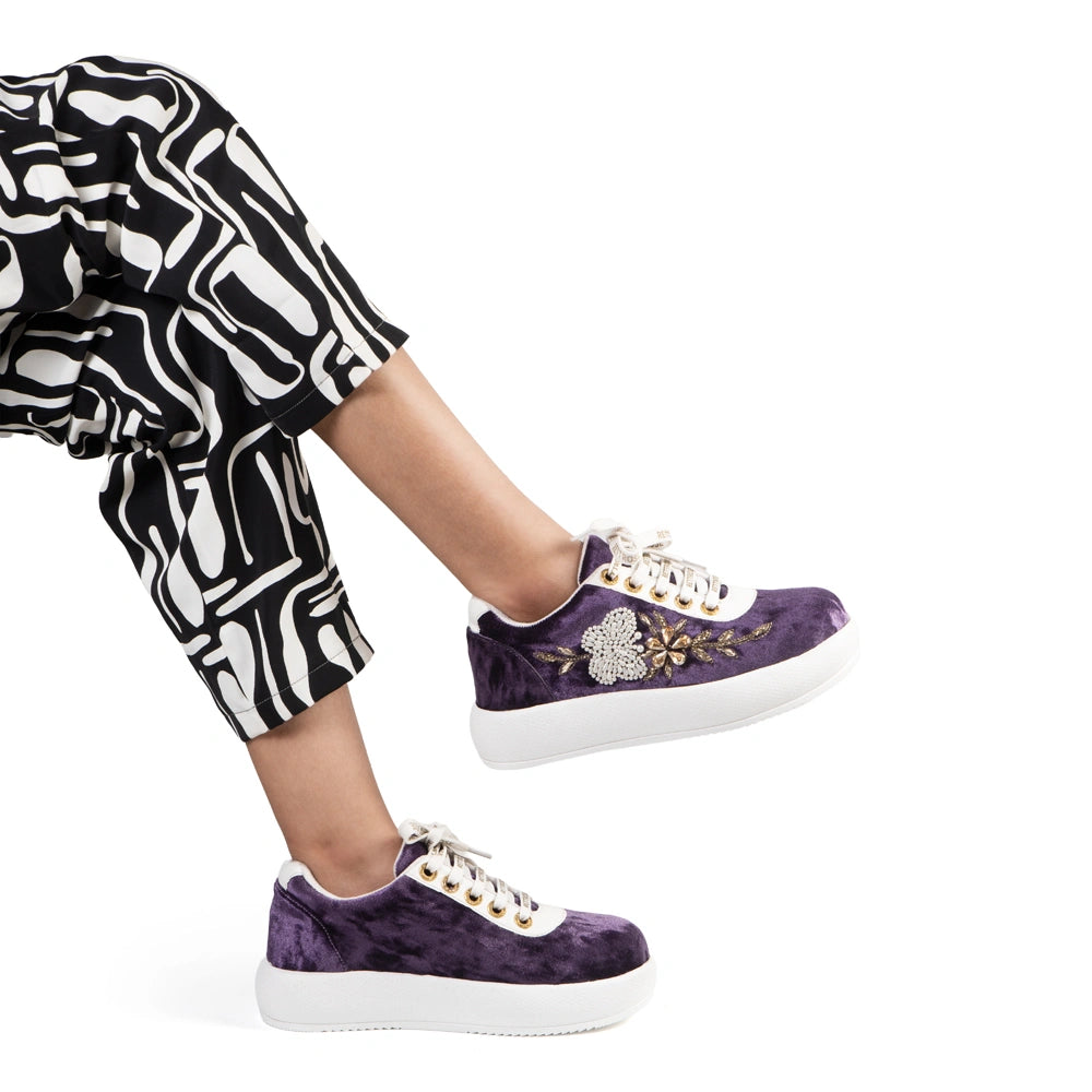 The Lavinia Luxury Amethyst Velvet Embellished Trainer