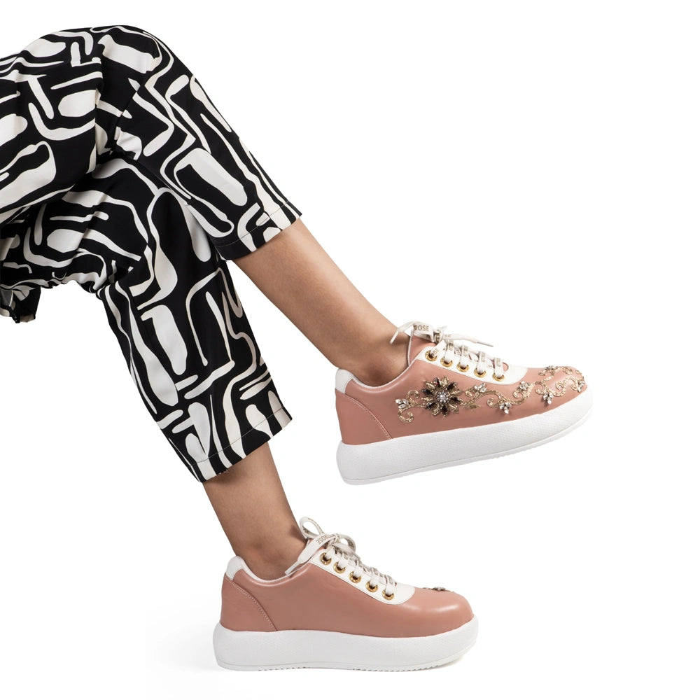 The Aurelia Luxury Coral Bloom Embellished Trainer