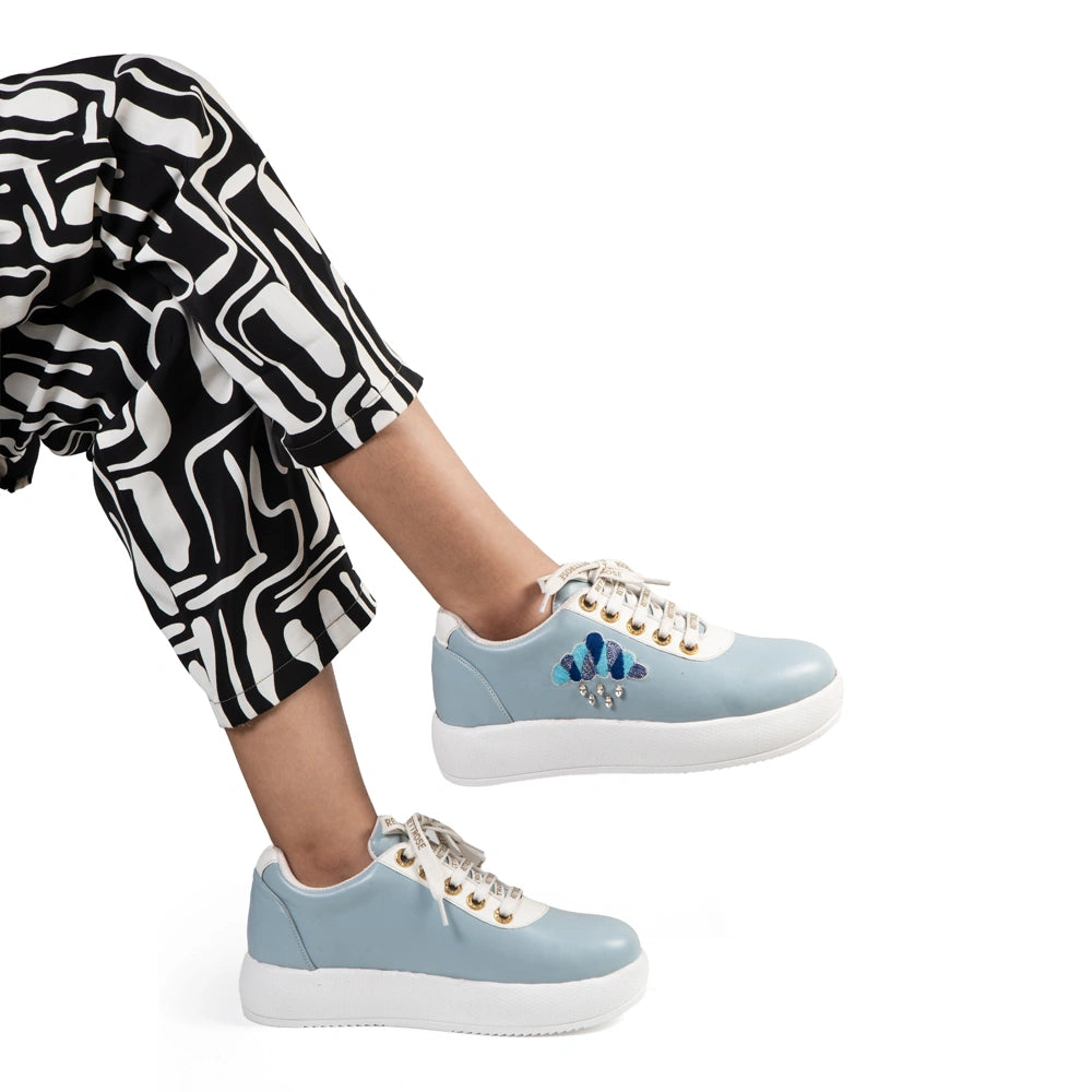 The Azure Luxury Rainfall Blue Embellished Trainer