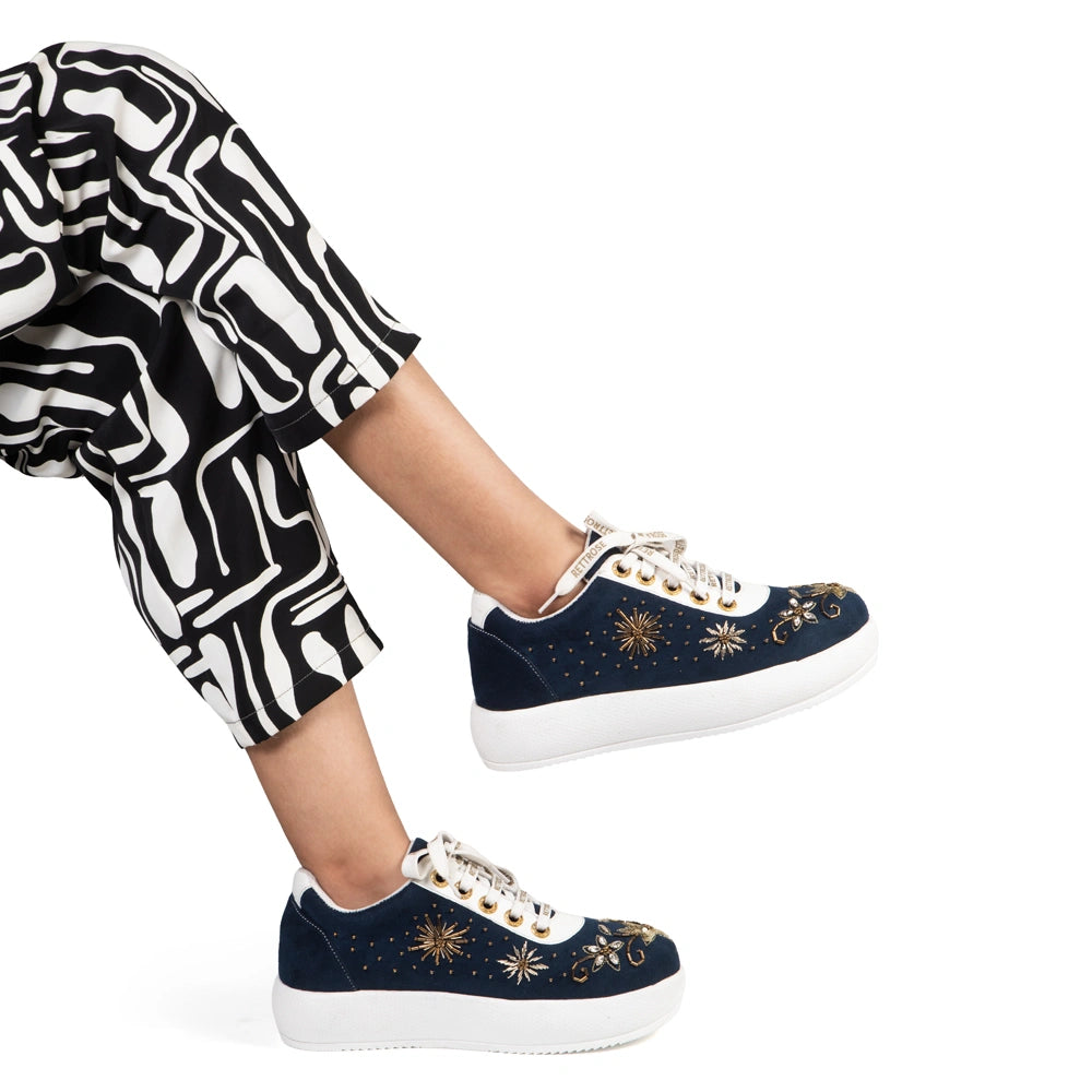 The Celestia Luxury Midnight Navy Embellished Trainer