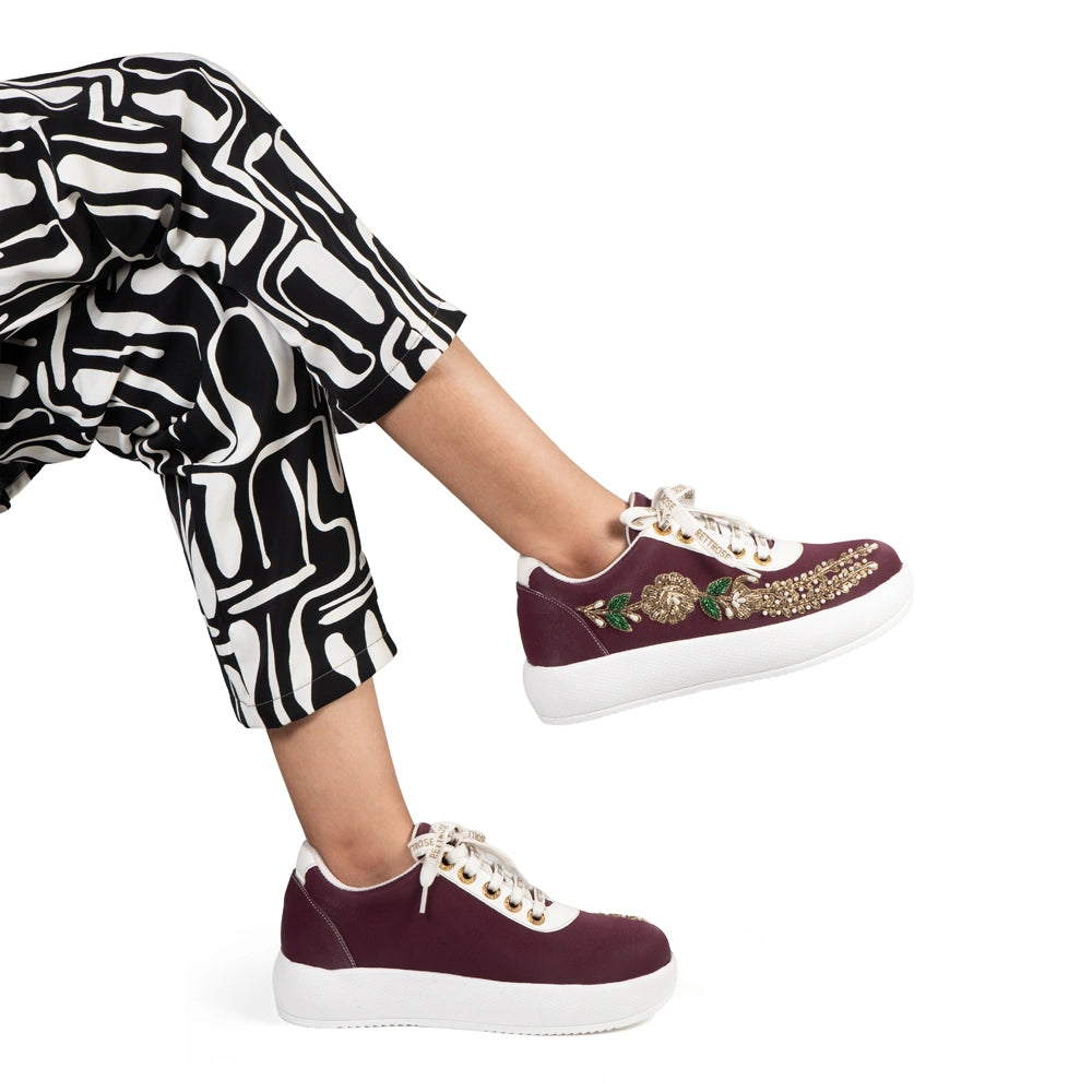 The Isolde Luxury Plum Bloom Embellished Trainer