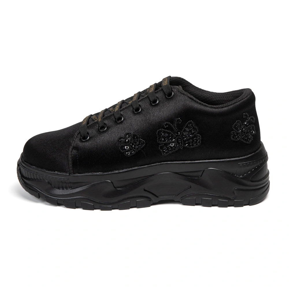 The Bellina Luxury Noir Butterfly Embellished Trainer