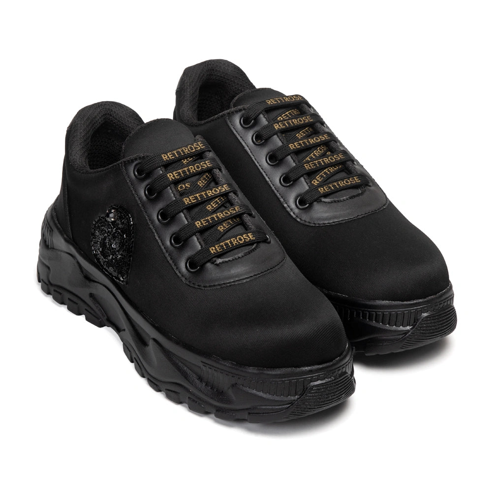 The Selene Luxury Noir Heart Embellished Trainer