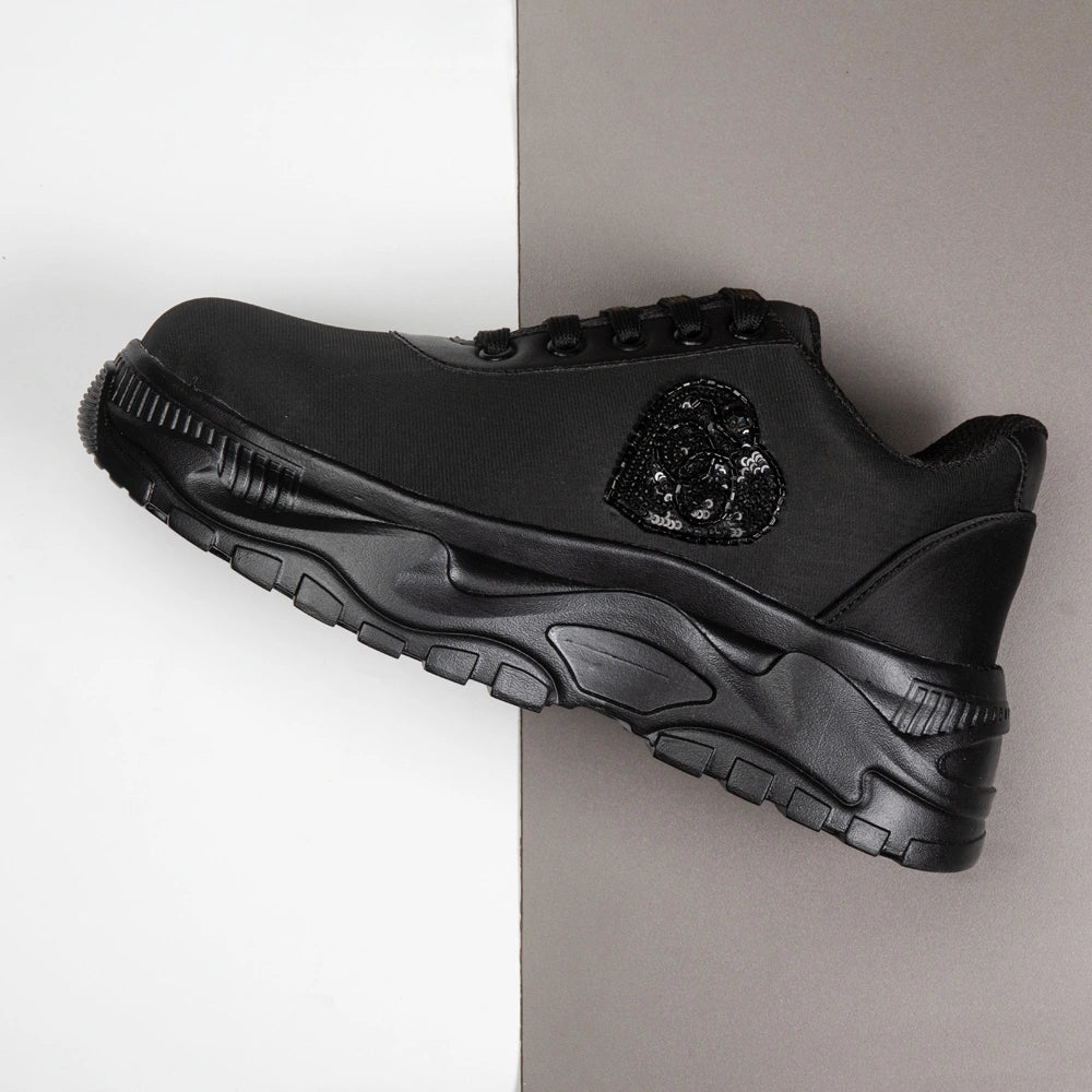 The Selene Luxury Noir Heart Embellished Trainer
