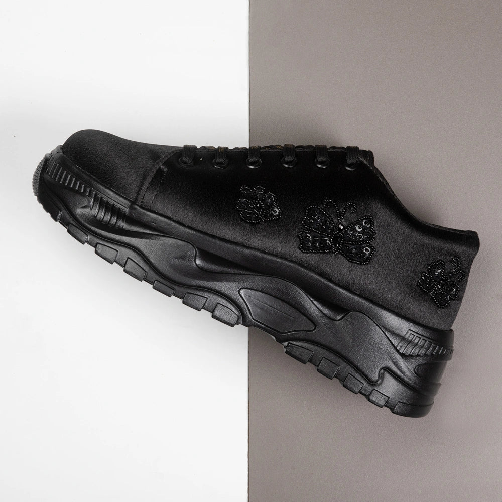 The Bellina Luxury Noir Butterfly Embellished Trainer