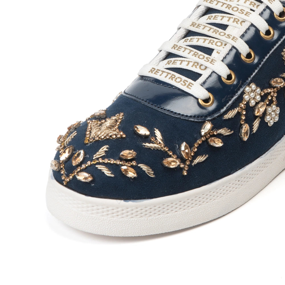 The Celestine Luxury Sapphire Bloom Embellished Trainer