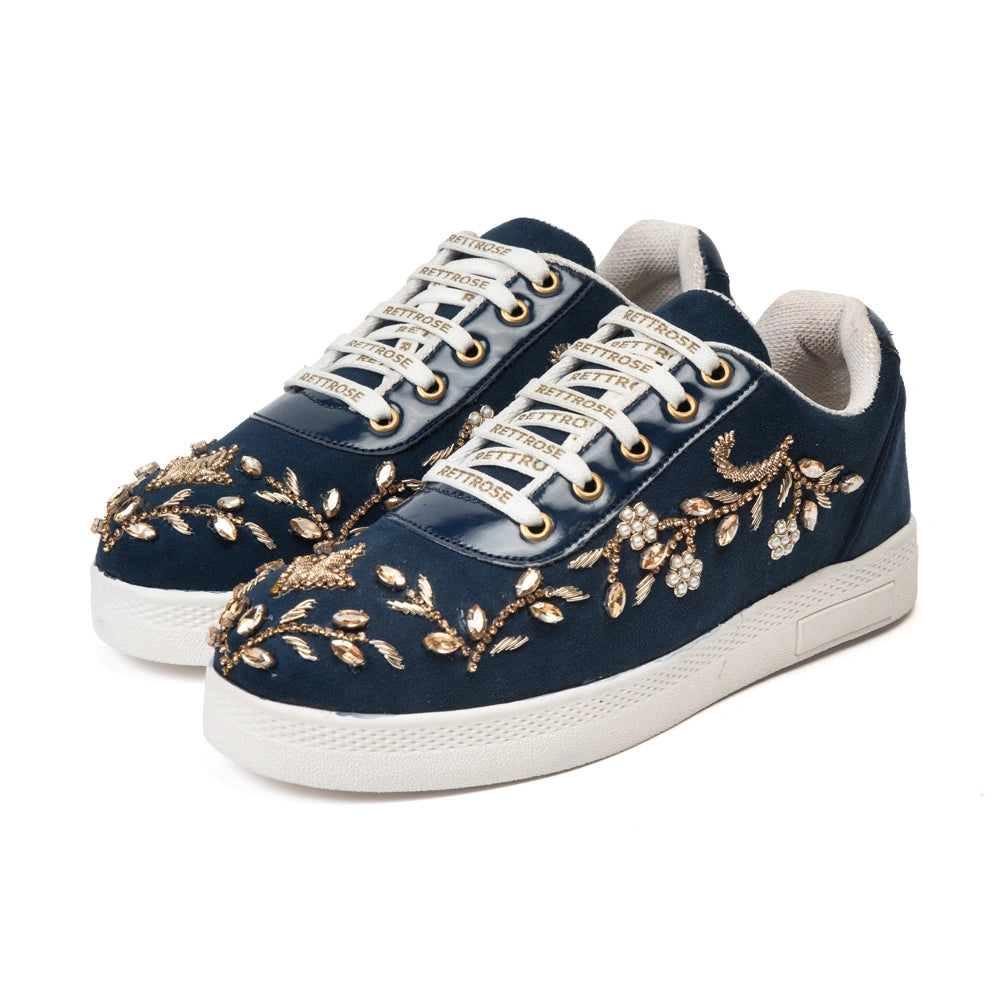 The Celestine Luxury Sapphire Bloom Embellished Trainer