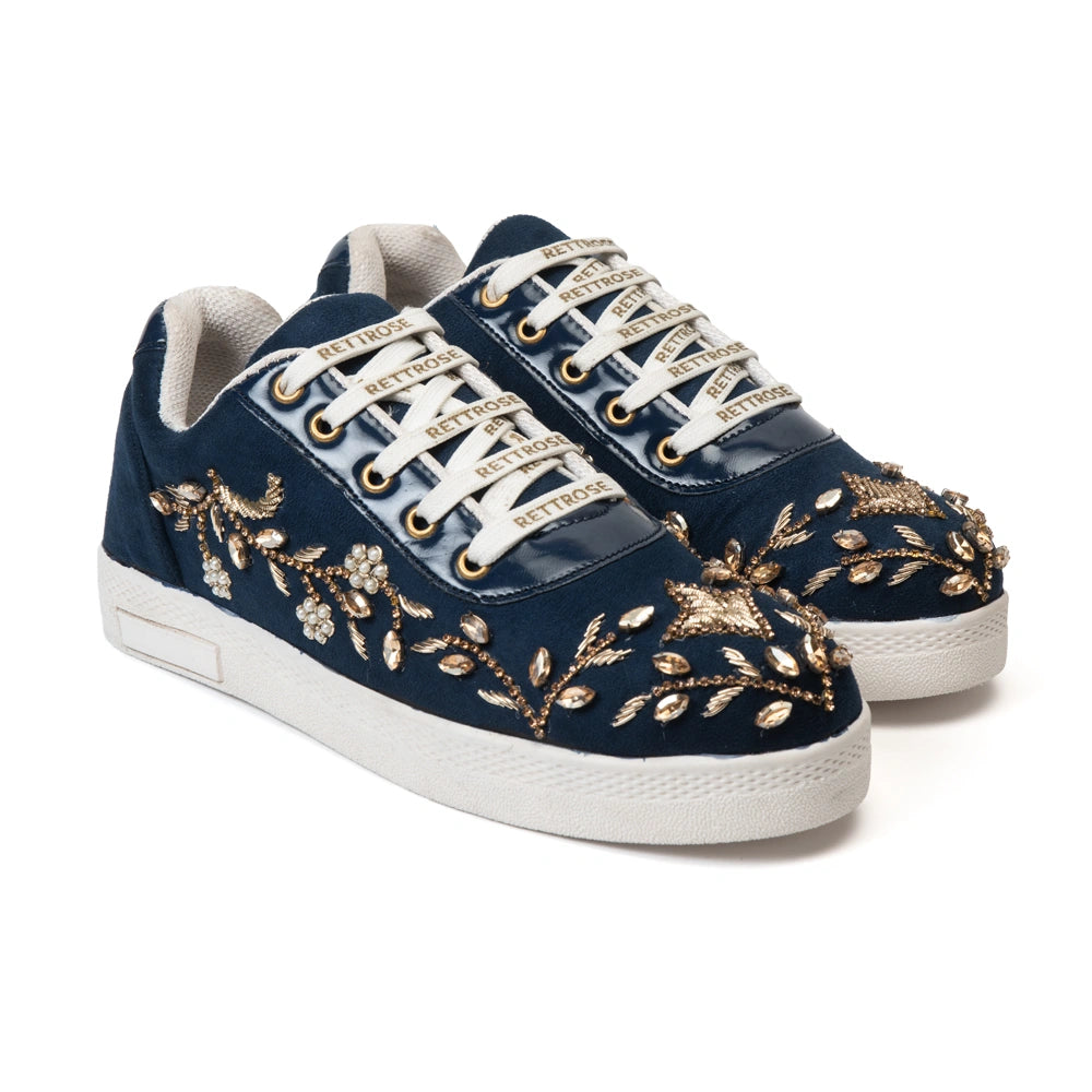 The Celestine Luxury Sapphire Bloom Embellished Trainer