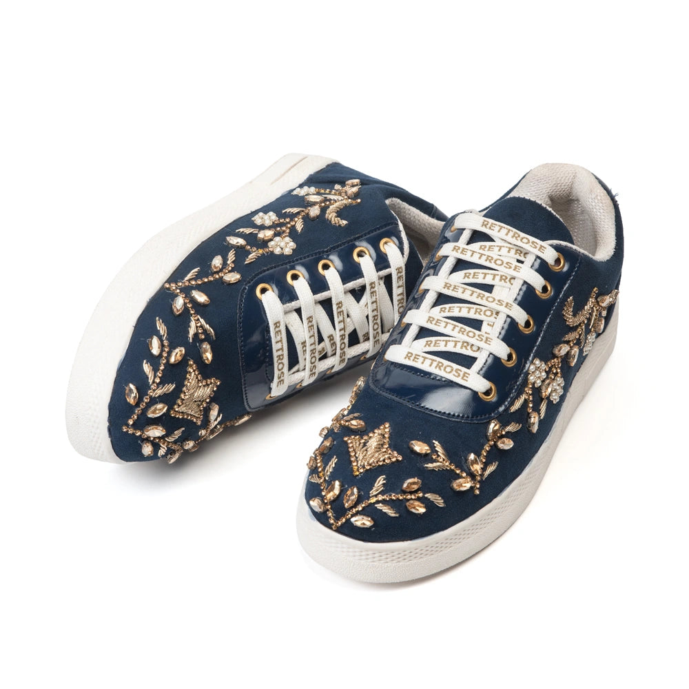 The Celestine Luxury Sapphire Bloom Embellished Trainer