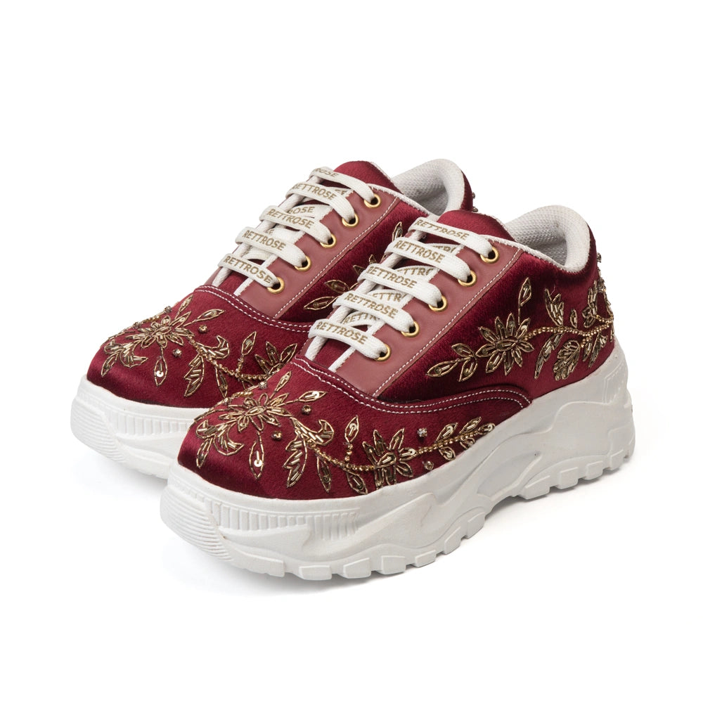 The Arabella Luxury Red Satin Embellished Trainer
