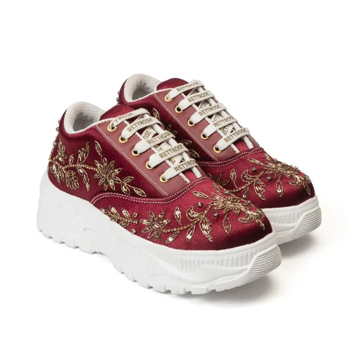 The Arabella Luxury Red Satin Embellished Trainer