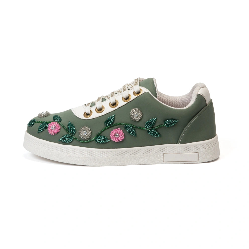The Amora Luxury Garden Sage Embellished Trainer