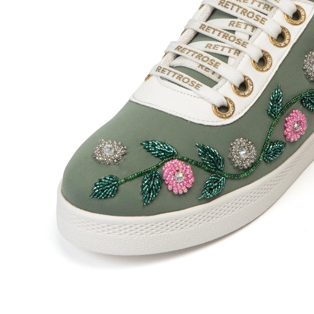 The Amora Luxury Garden Sage Embellished Trainer