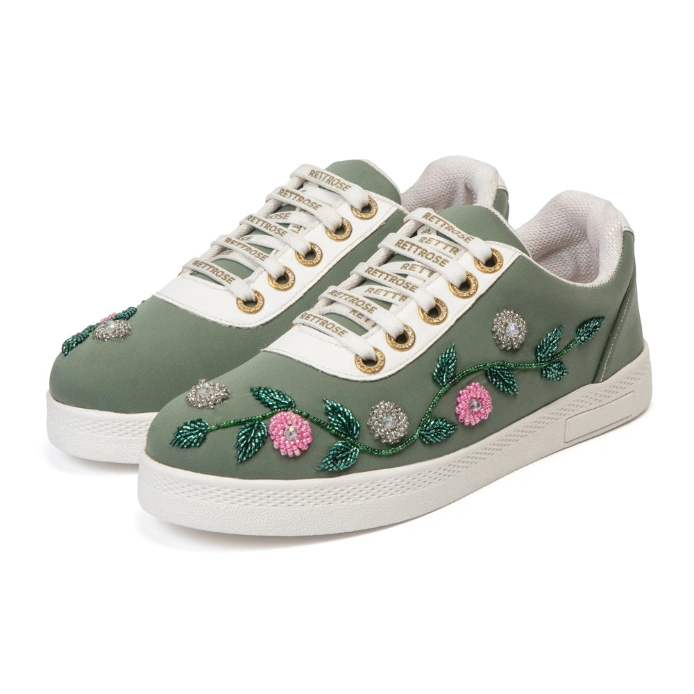 The Amora Luxury Garden Sage Embellished Trainer
