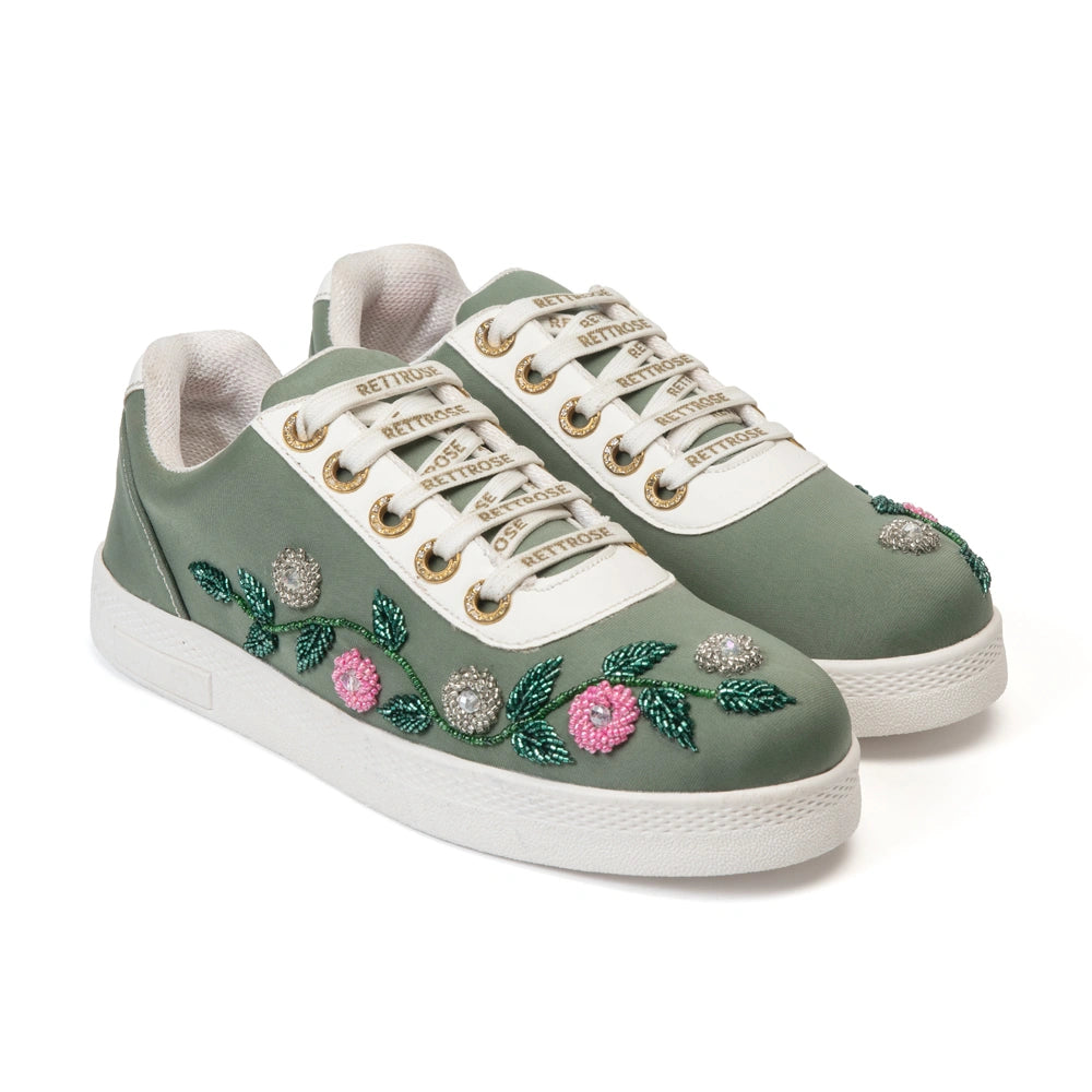 The Amora Luxury Garden Sage Embellished Trainer