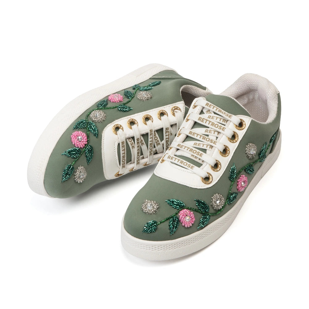 The Amora Luxury Garden Sage Embellished Trainer