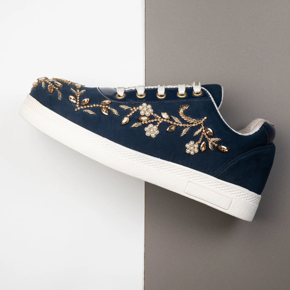 The Celestine Luxury Sapphire Bloom Embellished Trainer