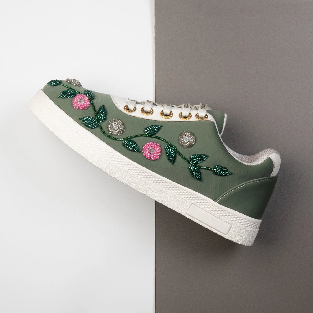 The Amora Luxury Garden Sage Embellished Trainer