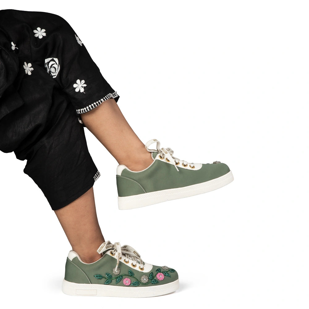 The Amora Luxury Garden Sage Embellished Trainer
