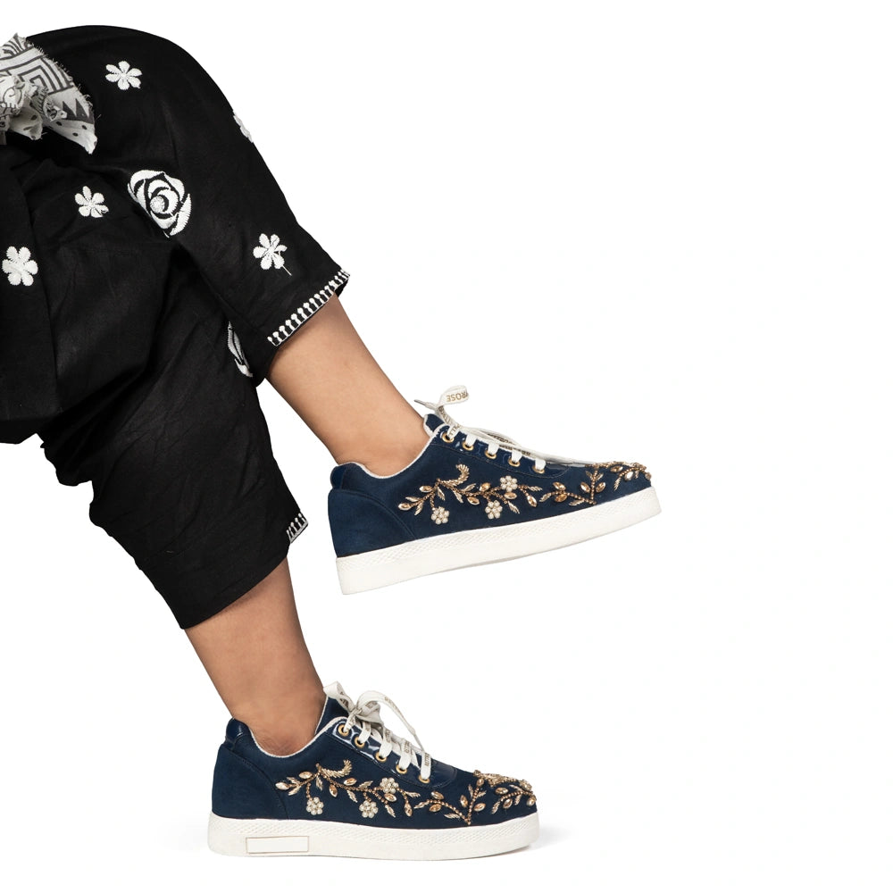 The Celestine Luxury Sapphire Bloom Embellished Trainer