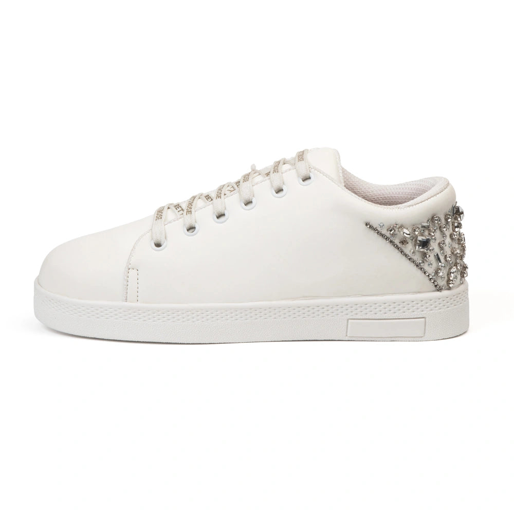 The Lexi White Luxury Embellished Trainer
