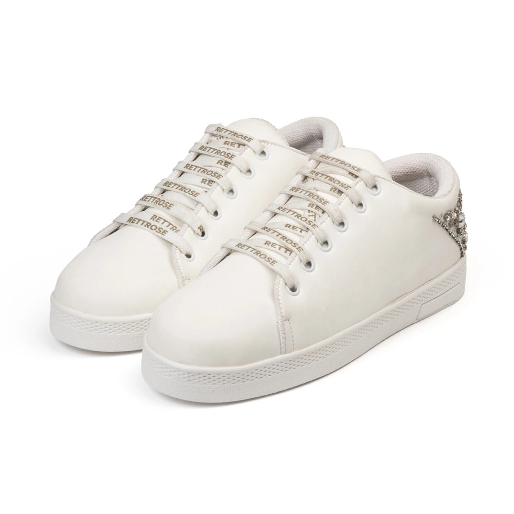 The Lexi White Luxury Embellished Trainer