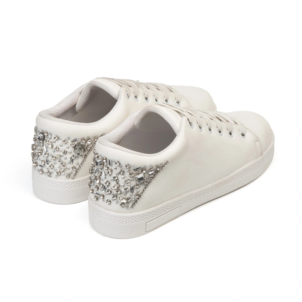 The Lexi White Luxury Embellished Trainer