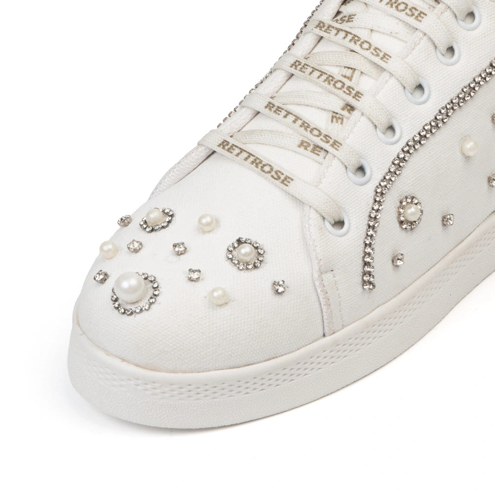 The Nova White Luxury Embellished Trainer