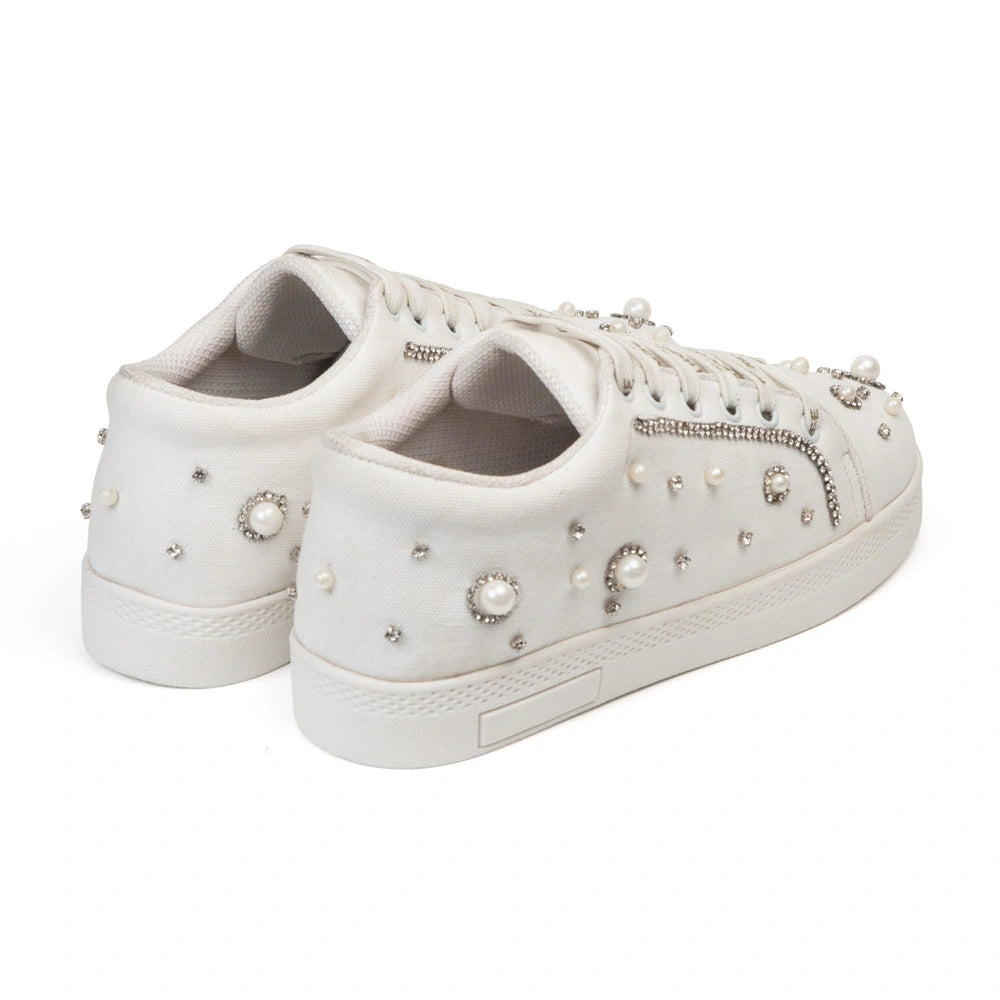 The Nova White Luxury Embellished Trainer