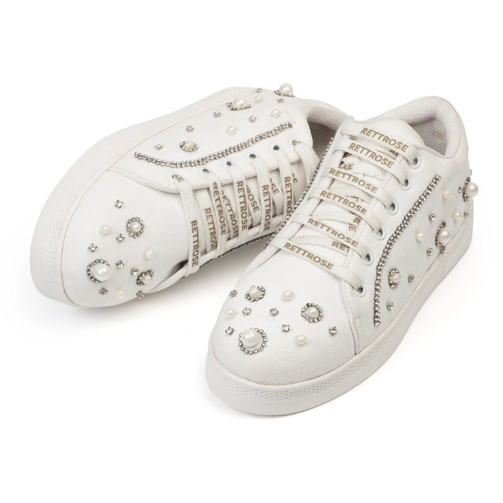 The Nova White Luxury Embellished Trainer