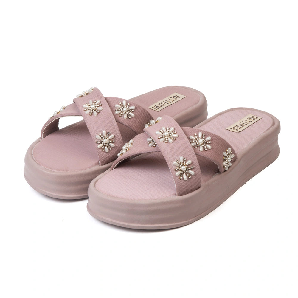 The Safira Pink Luxury Cross Over Embellished Slides