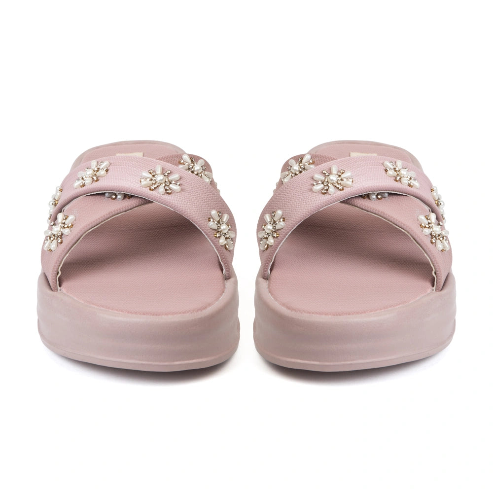 The Safira Pink Luxury Cross Over Embellished Slides
