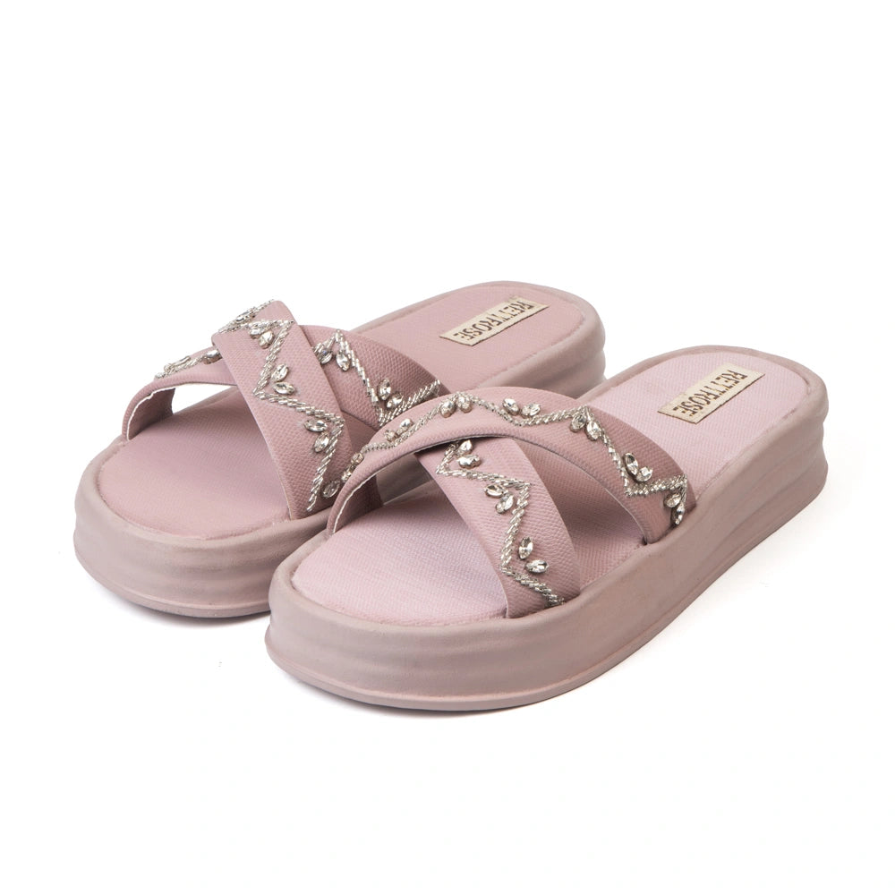 The Soraya Pink Luxury Cross Over Embellished Slides
