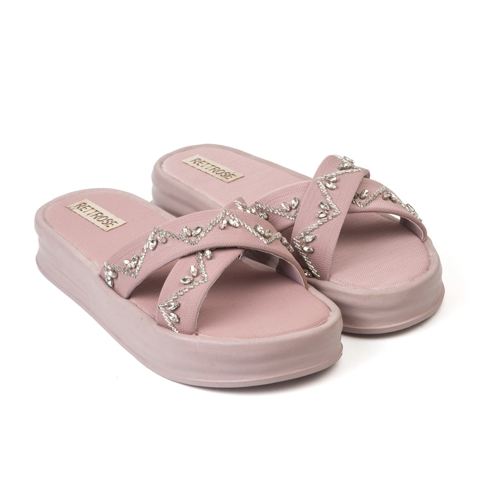 The Soraya Pink Luxury Cross Over Embellished Slides