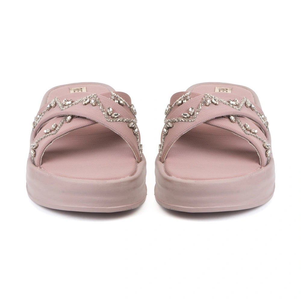 The Soraya Pink Luxury Cross Over Embellished Slides