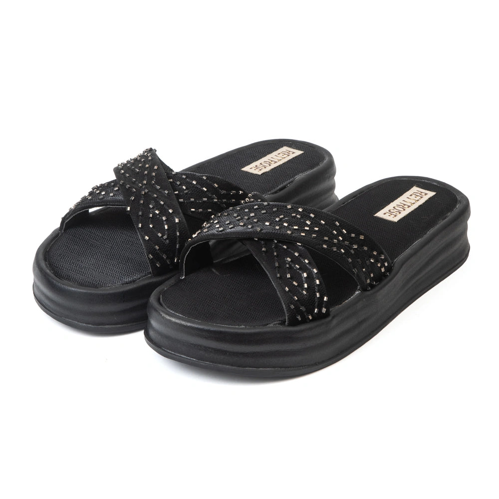 The Shiloh Black Luxury Cross Over Embellished Slides