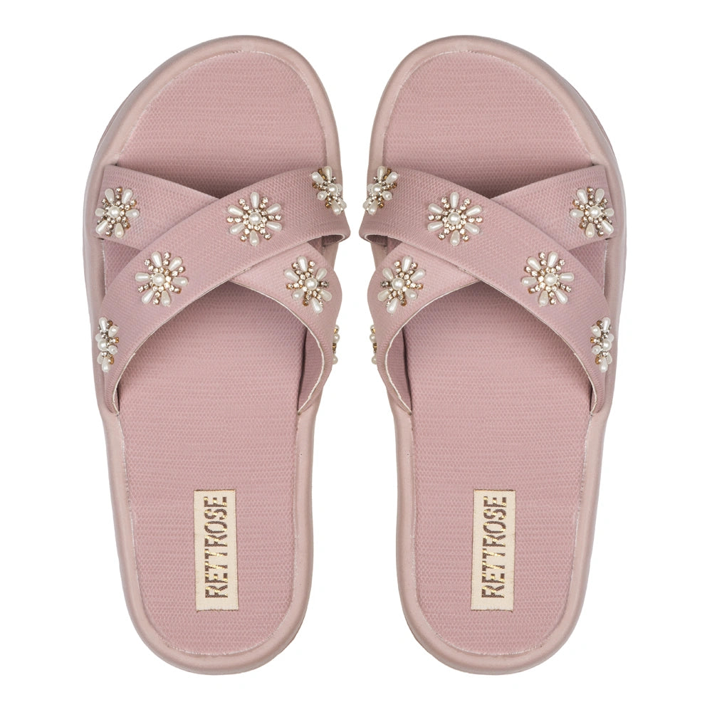 The Safira Pink Luxury Cross Over Embellished Slides