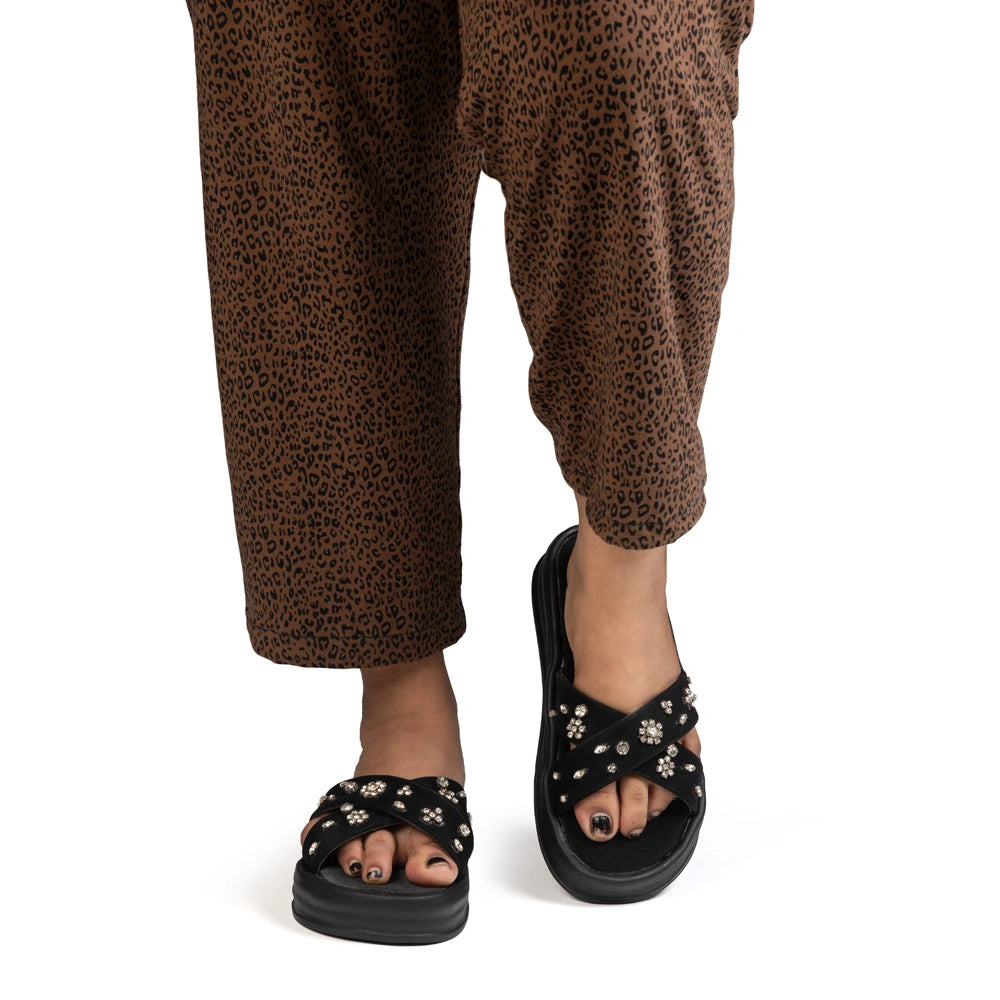 The Giana Black Luxury Cross Over Embellished Slides