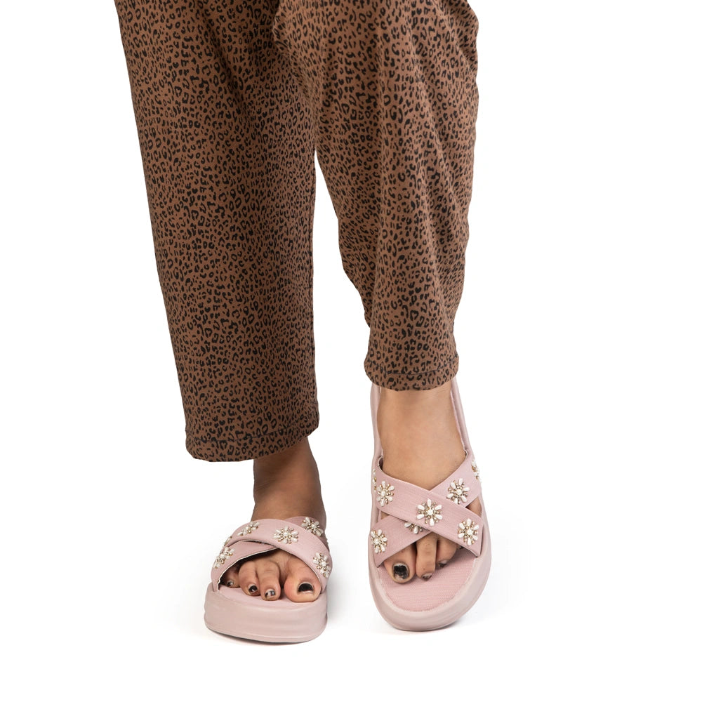 The Safira Pink Luxury Cross Over Embellished Slides
