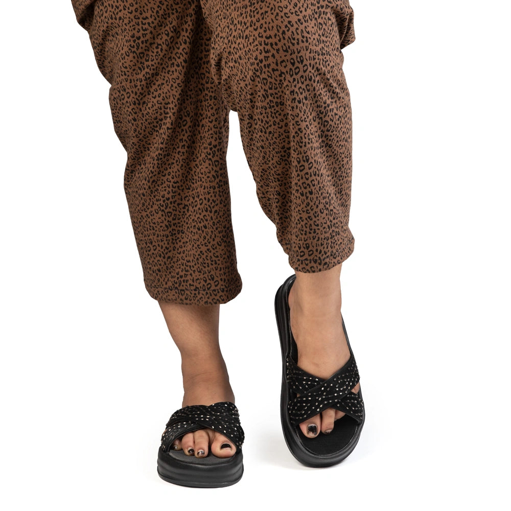 The Shiloh Black Luxury Cross Over Embellished Slides