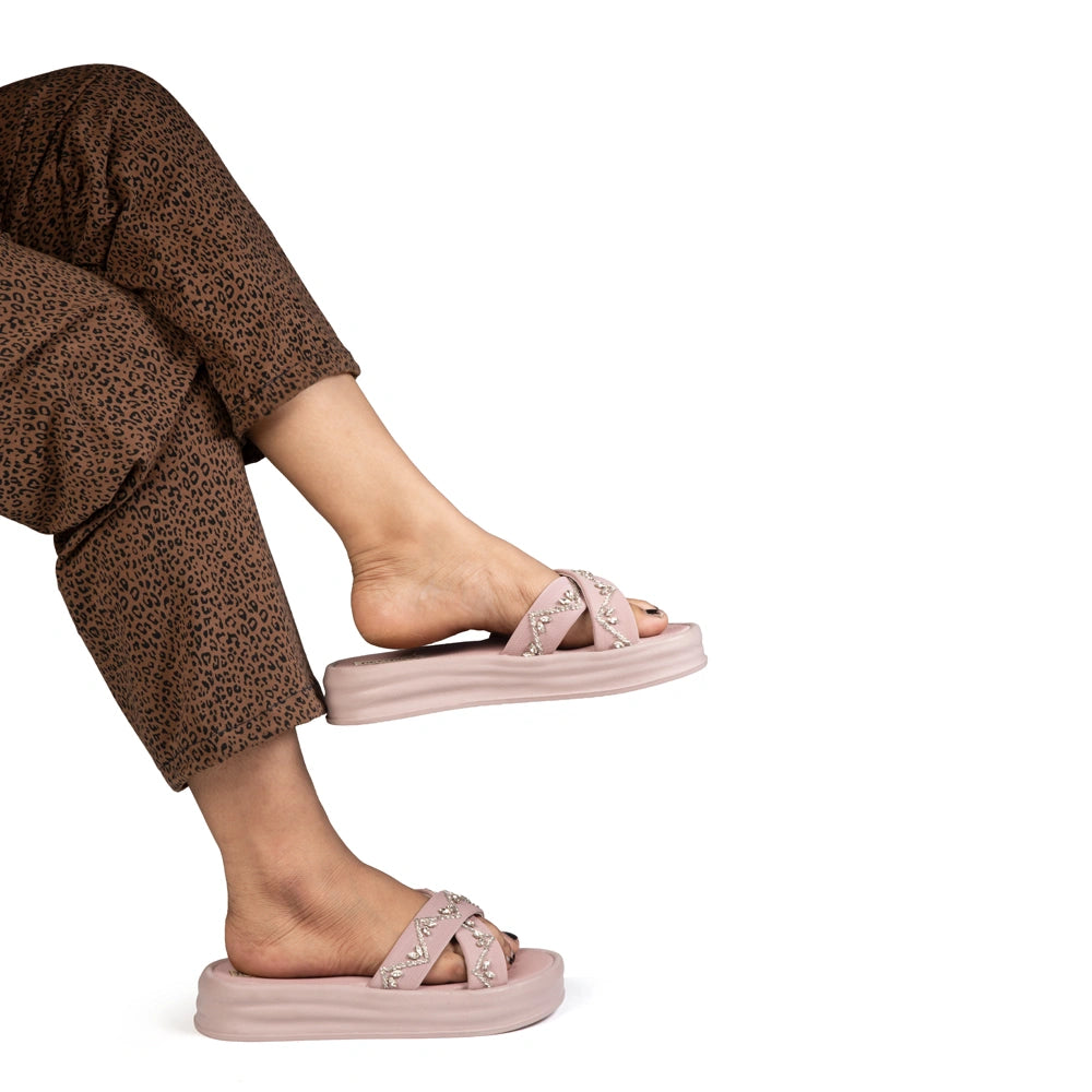 The Soraya Pink Luxury Cross Over Embellished Slides