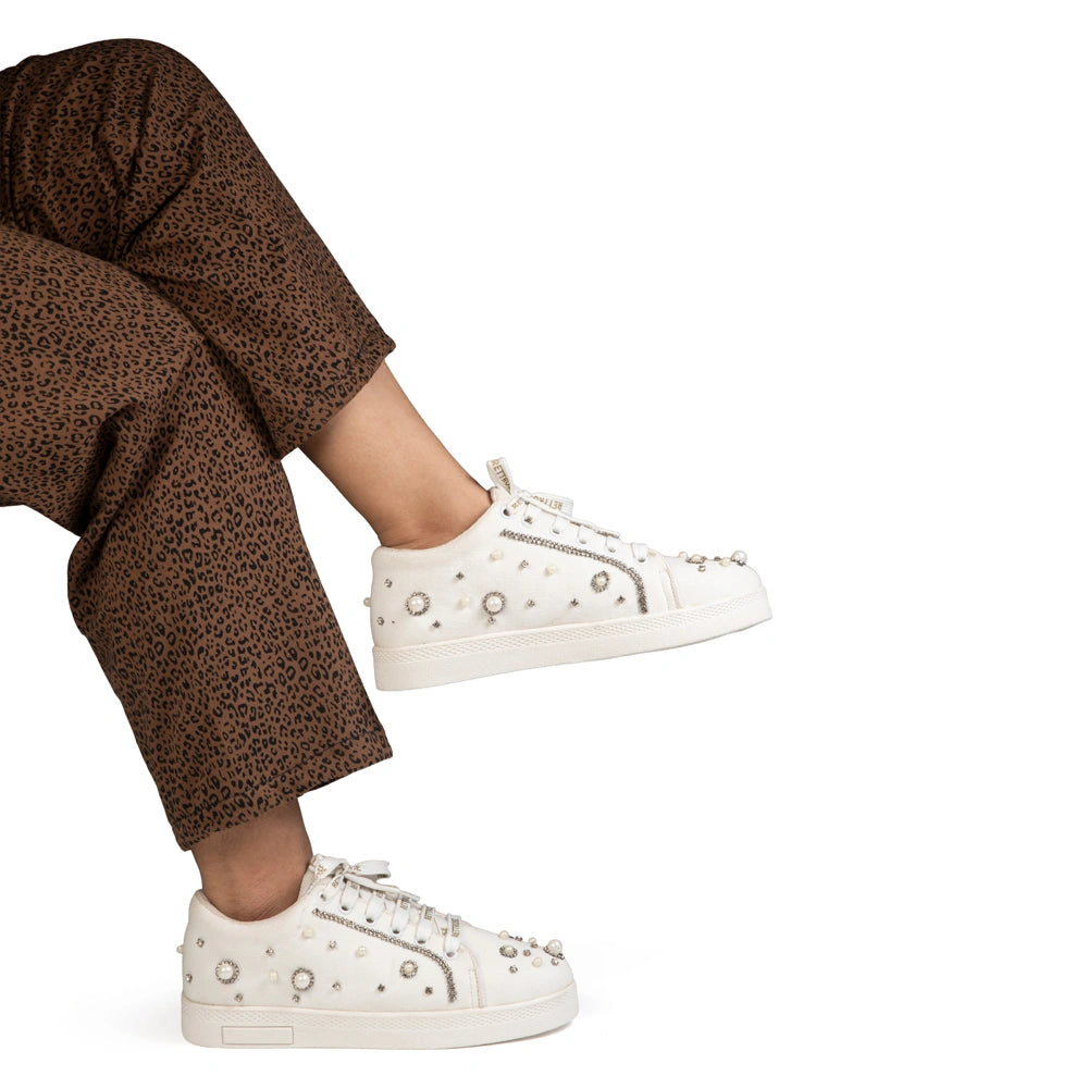 The Nova White Luxury Embellished Trainer