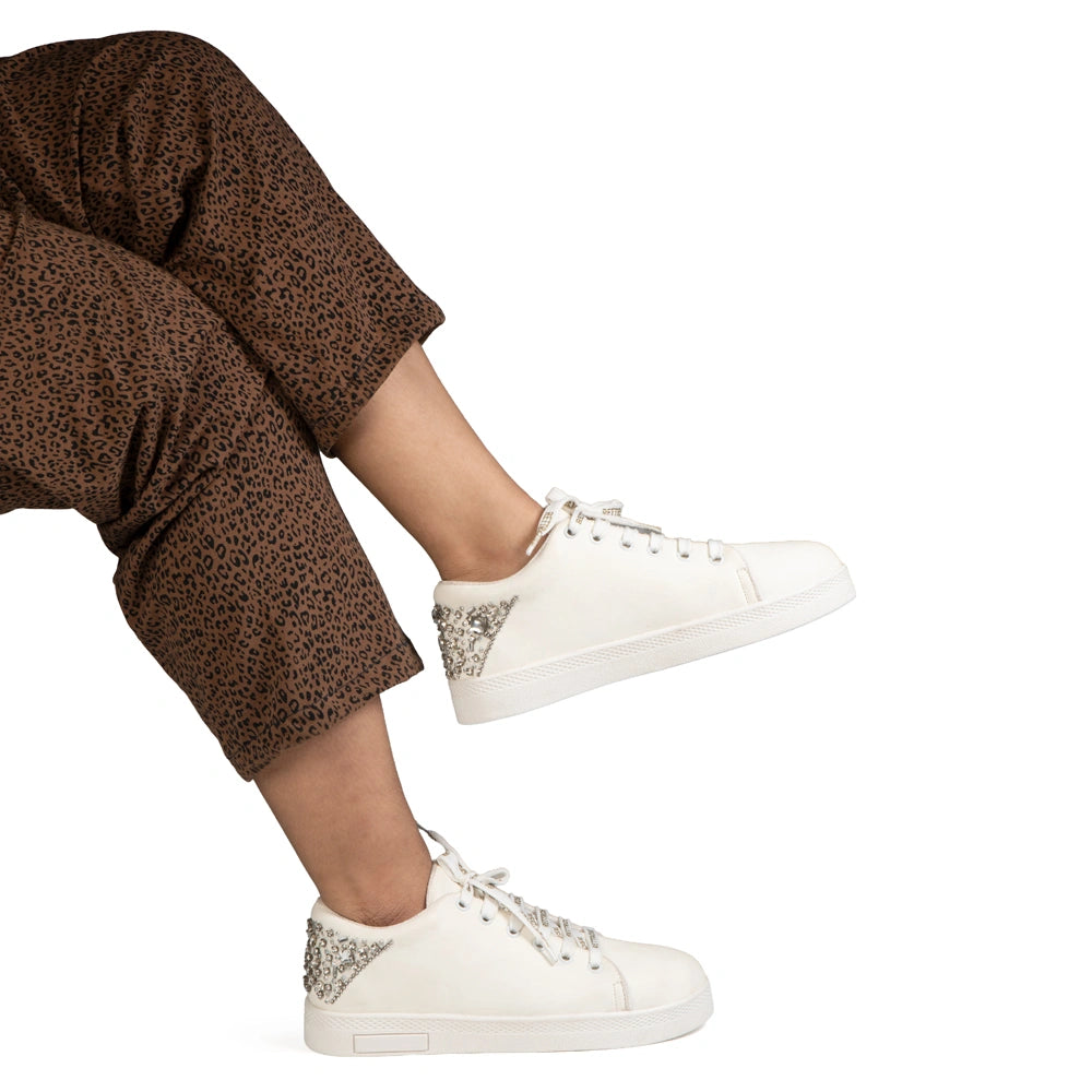 The Lexi White Luxury Embellished Trainer