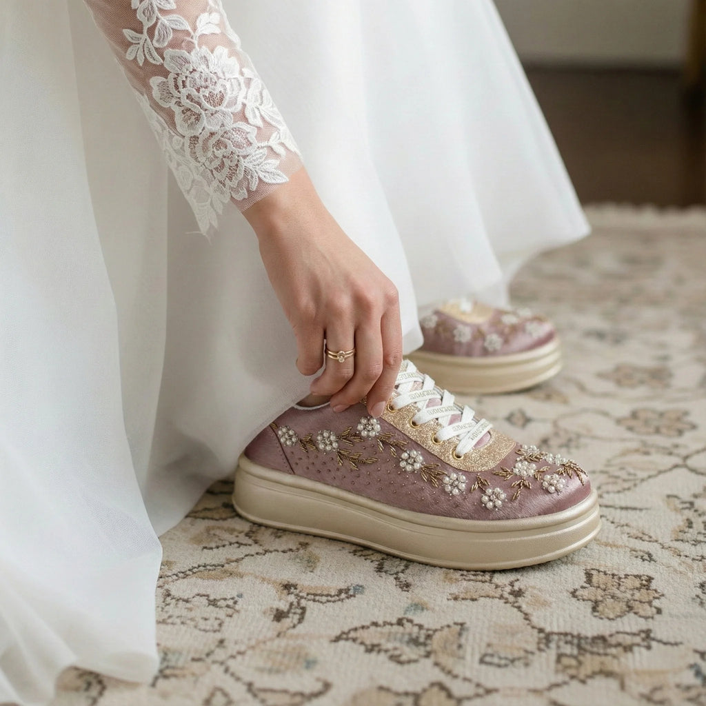 The Delphine Luxury Blush Bloom Embellished Trainer