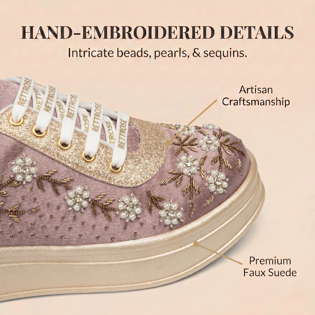 The Delphine Luxury Blush Bloom Embellished Trainer