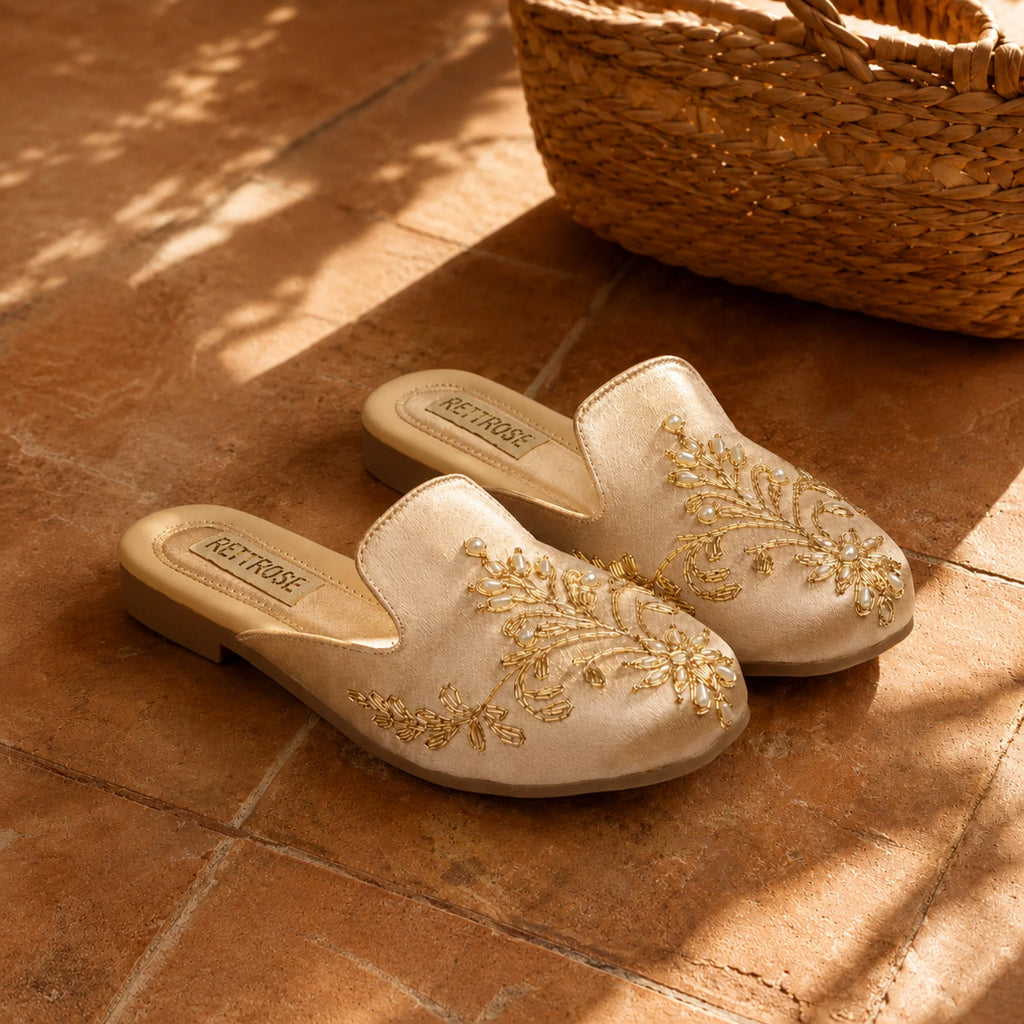 The Ethereal Nude Satin Luxury Embellished Mules