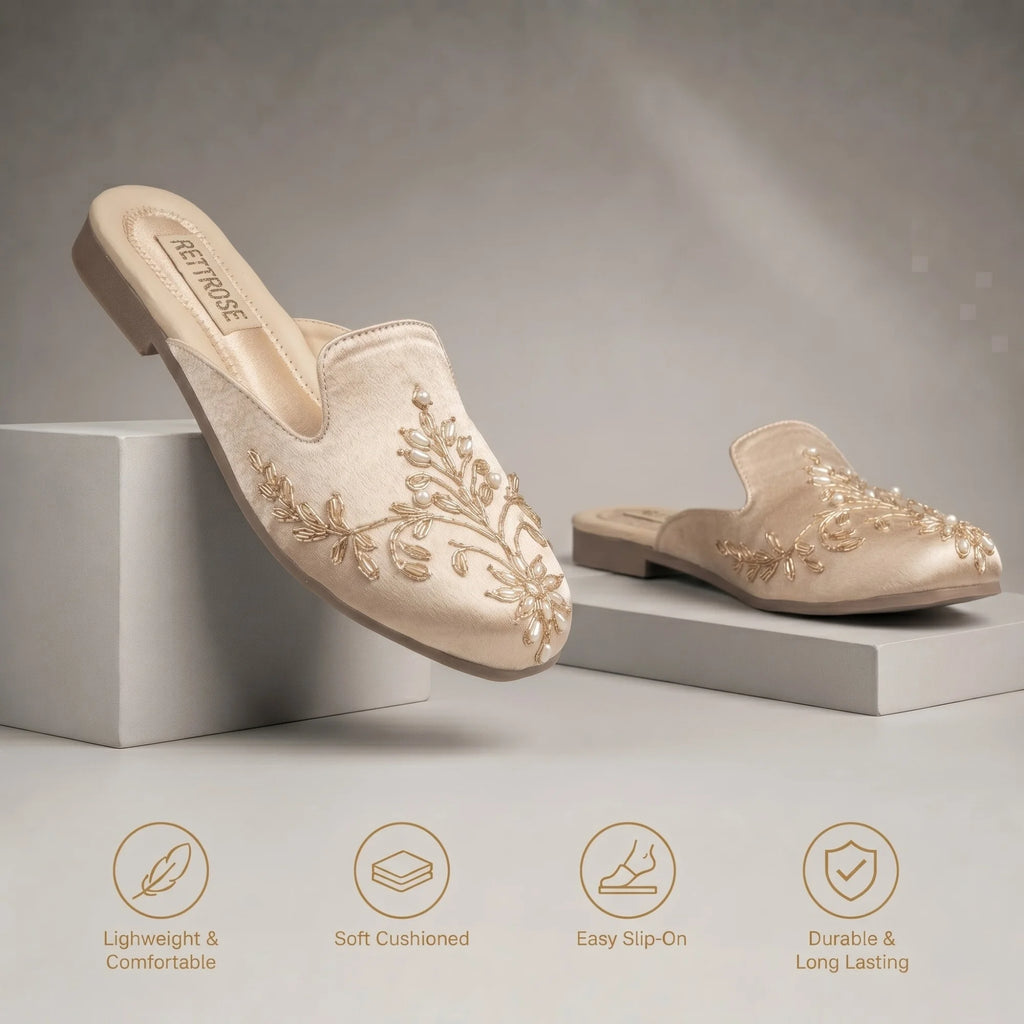 The Ethereal Nude Satin Luxury Embellished Mules