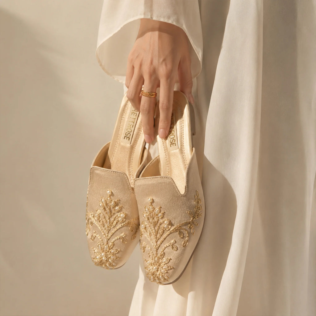 The Ethereal Nude Satin Luxury Embellished Mules