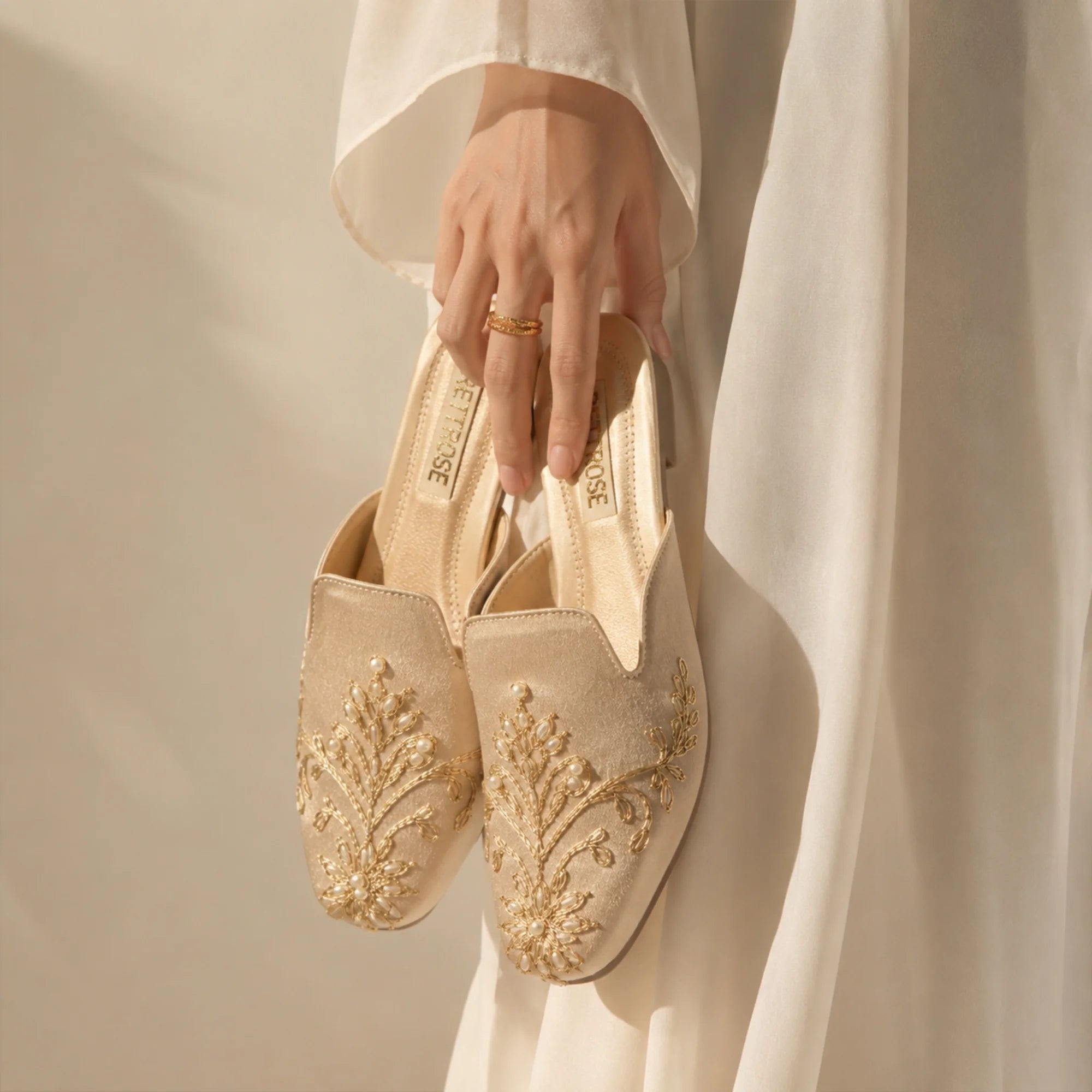 The Ethereal Nude Satin Luxury Embellished Mules